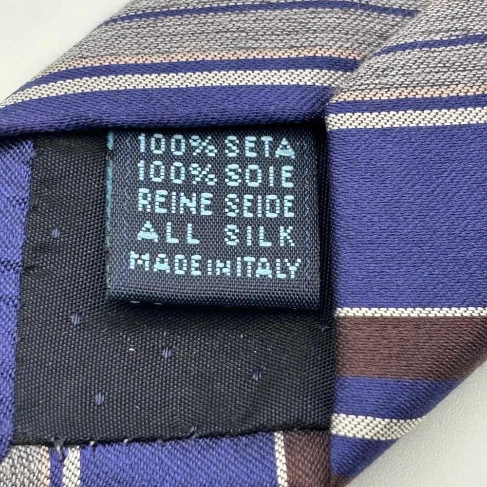 Massimo Bizzocchi Necktie Mens 3.15in Blue Brown Striped‎ Silk Made in Italy